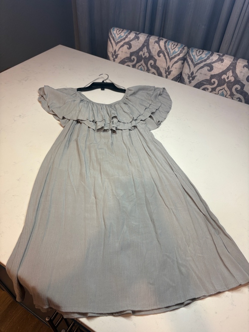 Light Gray Ruffled Off-Shoulder Dress